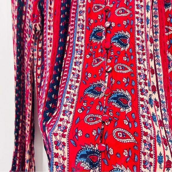 Maeve Kimono Sleeve Blouse dark raspberry navy button back size small - Picture 8 of 8